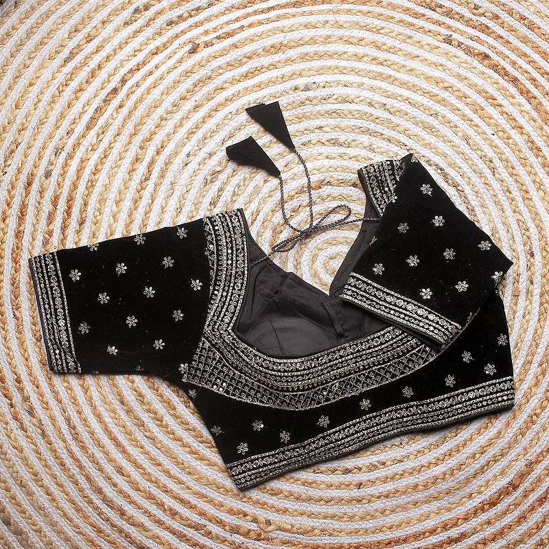 Black Color Blouse with Heavy Embroidery and Sequin Touch-Up