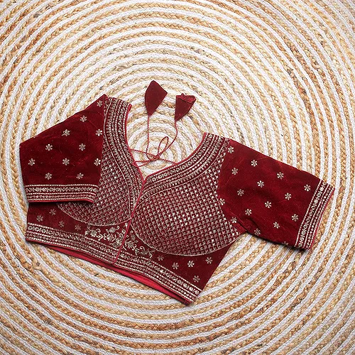 Wine Color Blouse with Heavy Embroidery and Sequin Touch-Up