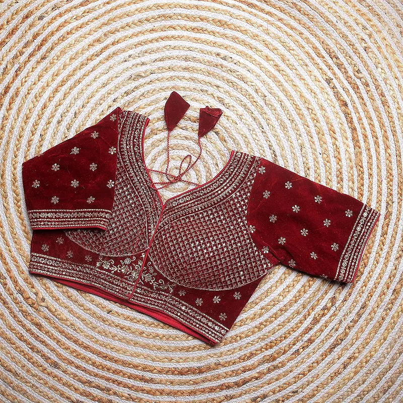 Wine Color Blouse with Heavy Embroidery and Sequin Touch-Up