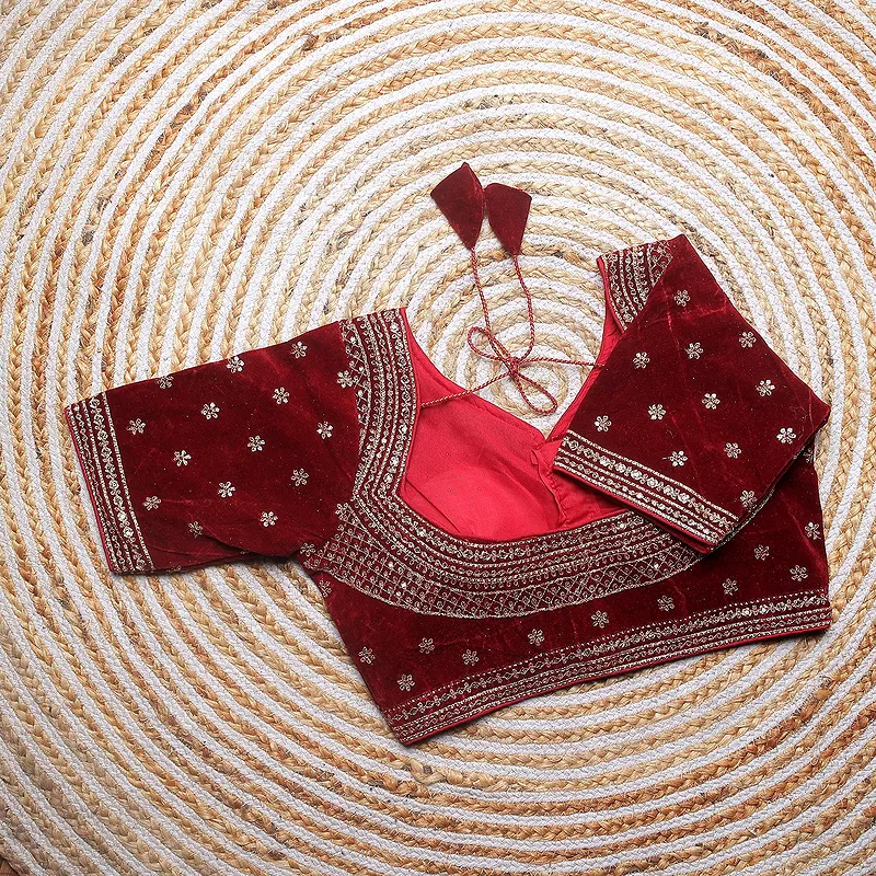 Wine Color Blouse with Heavy Embroidery and Sequin Touch-Up