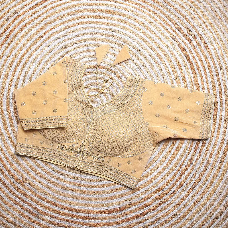 Cream Color Blouse with Heavy Embroidery and Sequin Touch-Up