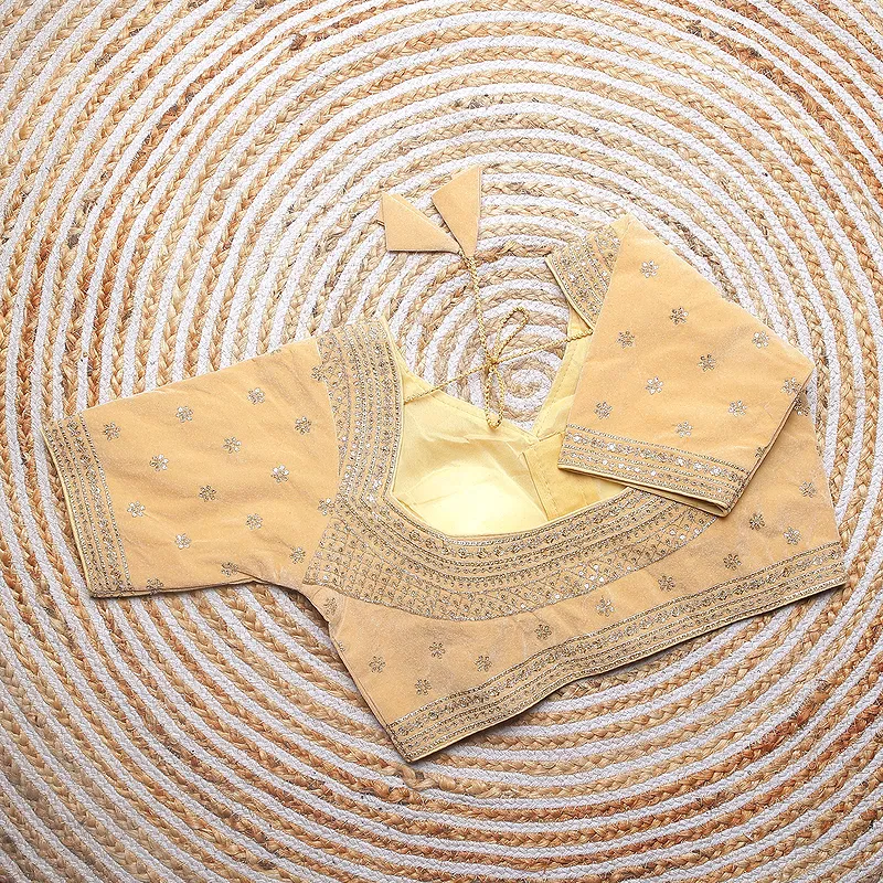 Cream Color Blouse with Heavy Embroidery and Sequin Touch-Up