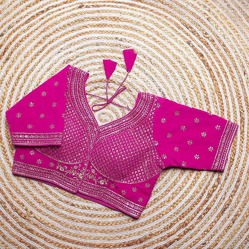 Dark Pink Color Blouse with Heavy Embroidery and Sequin Touch-Up