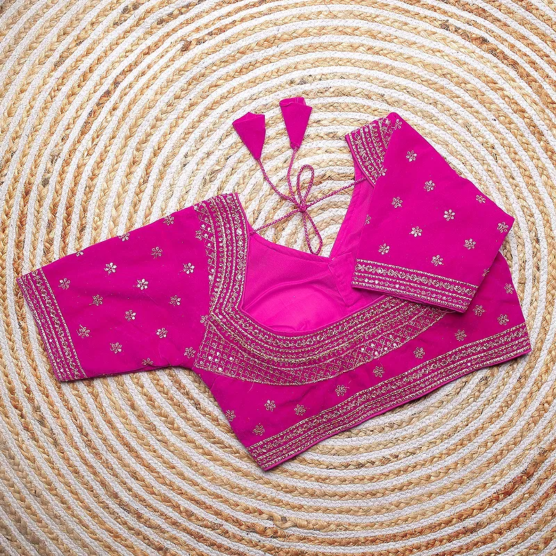 Dark Pink Color Blouse with Heavy Embroidery and Sequin Touch-Up