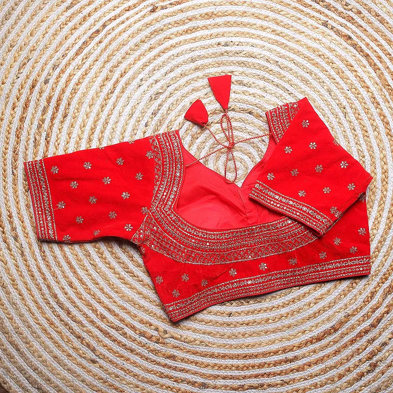 Red Color Blouse with Heavy Embroidery and Sequin Touch-Up
