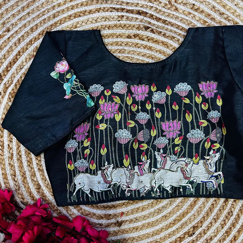 Black Color Antique Handcrafted Print Blouse for Comfortable Style