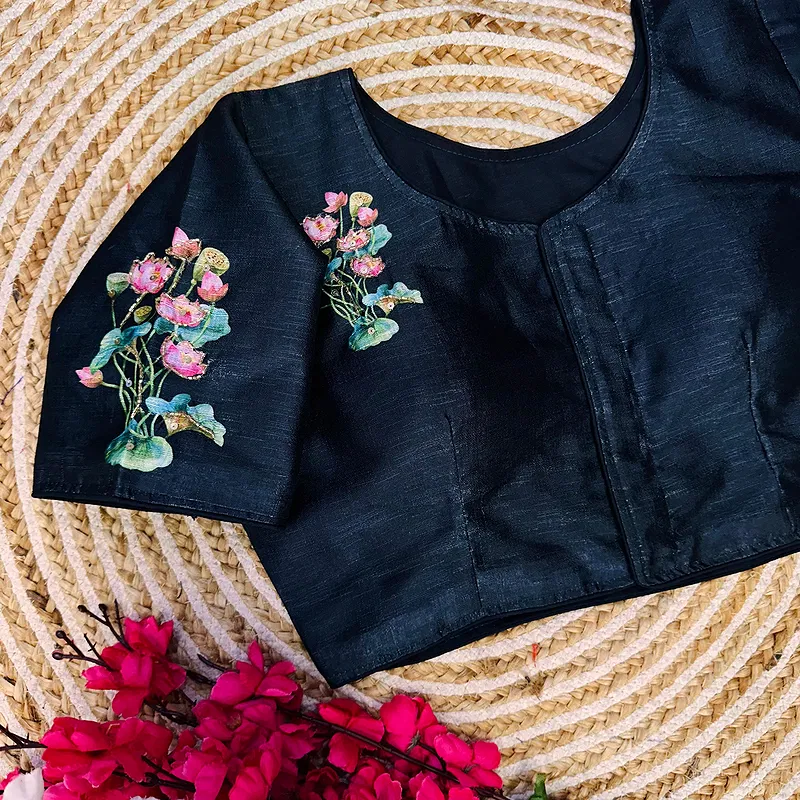 Black Color Antique Handcrafted Print Blouse for Comfortable Style