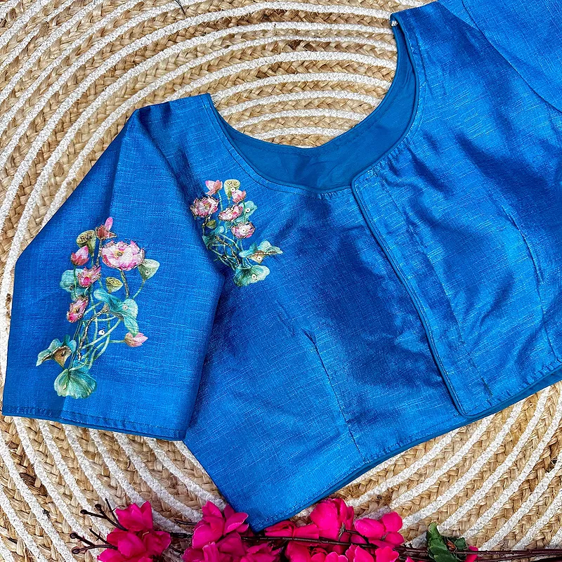 Blue Color Antique Handcrafted Print Blouse for Comfortable Style