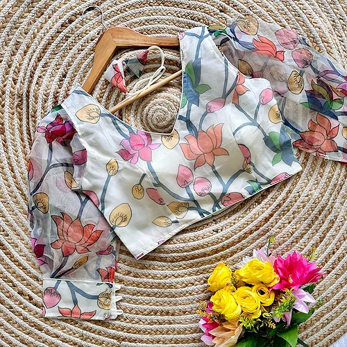 White Color Organza Designer Blouse for a Stylish Wardrobe