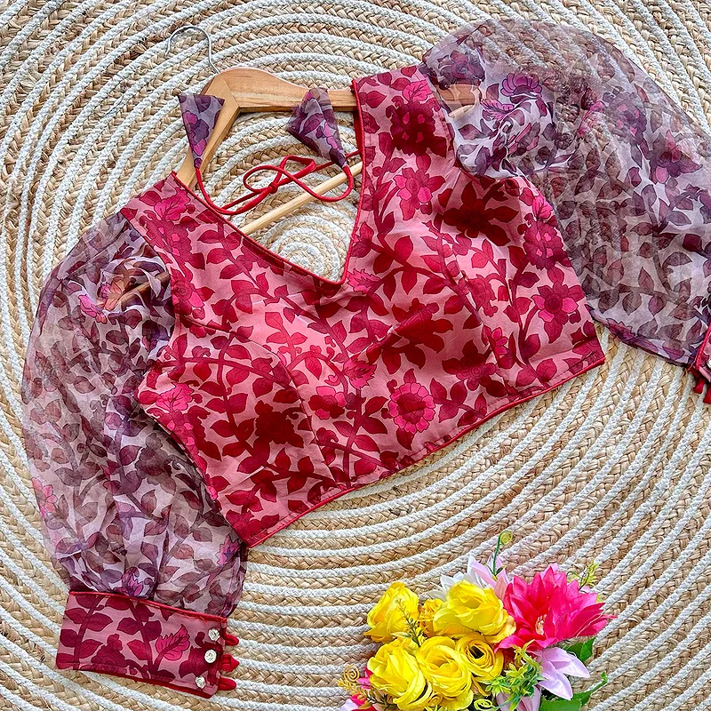 Dark Pink Color Organza Designer Blouse for a Stylish Wardrobe