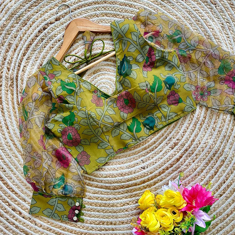  Green Color Organza Designer Blouse for a Stylish Wardrobe