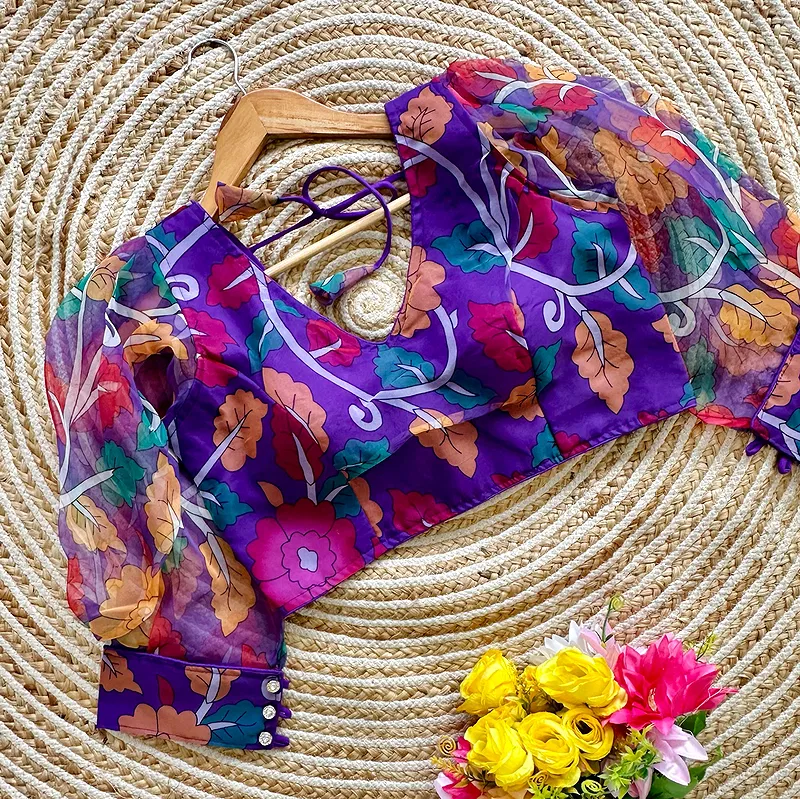 Purple Color Organza Designer Blouse for a Stylish Wardrobe