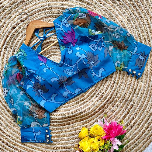 Blue Color Organza Designer Blouse for a Stylish Wardrobe