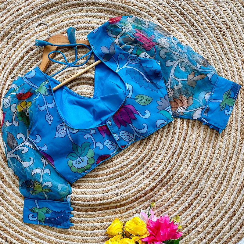 Blue Color Organza Designer Blouse for a Stylish Wardrobe
