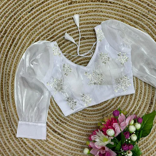 White Color Tone-to-Tone Embroidered Blouse