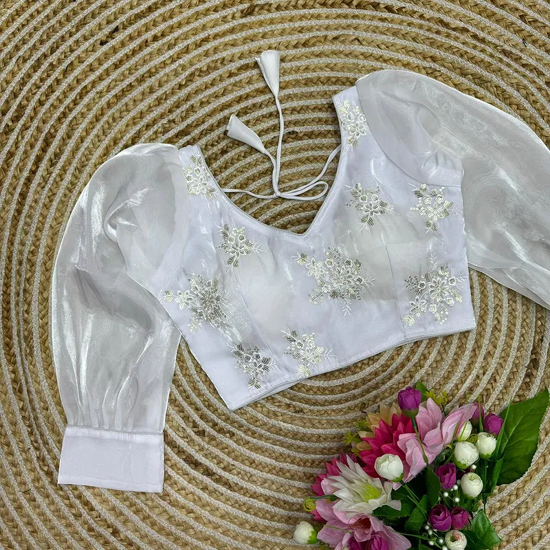 White Color Tone-to-Tone Embroidered Blouse