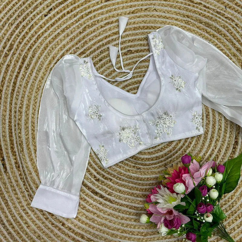 White Color Tone-to-Tone Embroidered Blouse