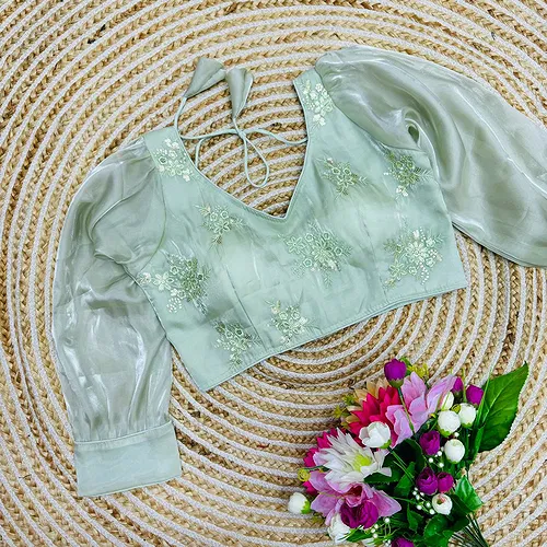 Pista Green Color Tone-to-Tone Embroidered Blouse