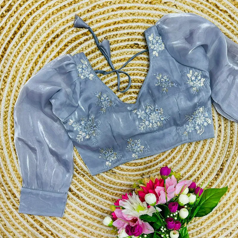 Metallic Color Tone-to-Tone Embroidered Blouse