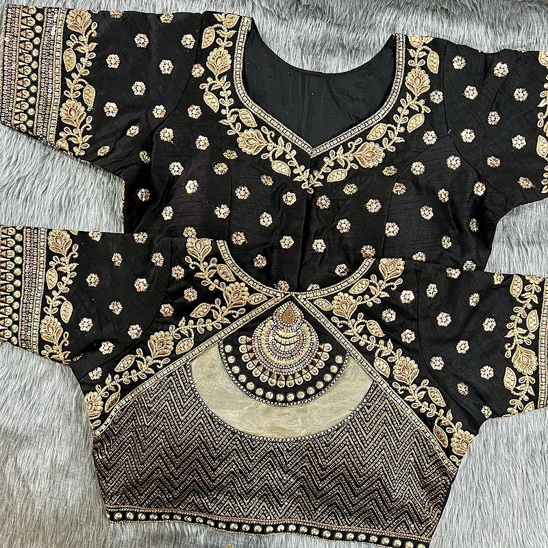 Black Color Gold Jari & Rainbow Embroidery Wedding Blouse