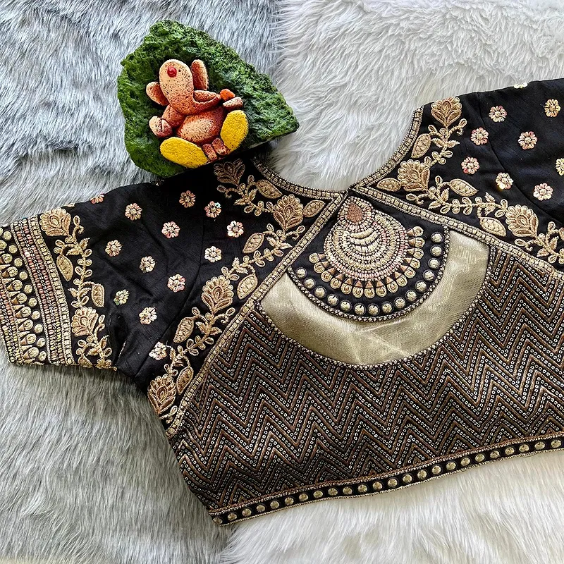 Black Color Gold Jari & Rainbow Embroidery Wedding Blouse