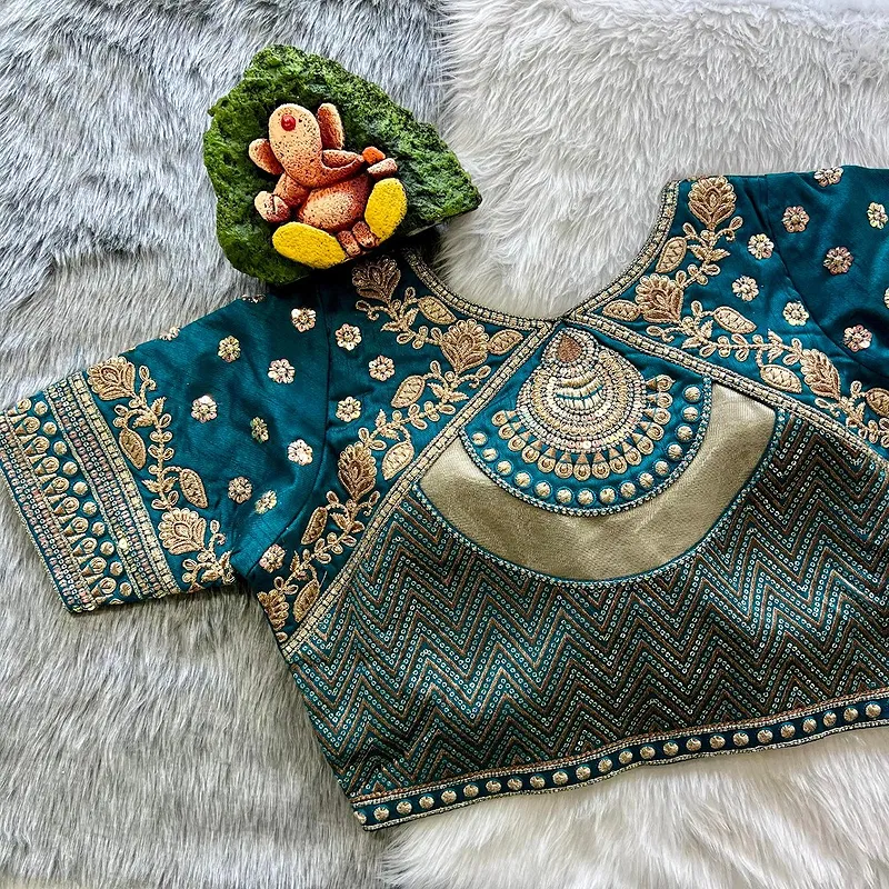 Morpeach Color Gold Jari & Rainbow Embroidery Wedding Blouse