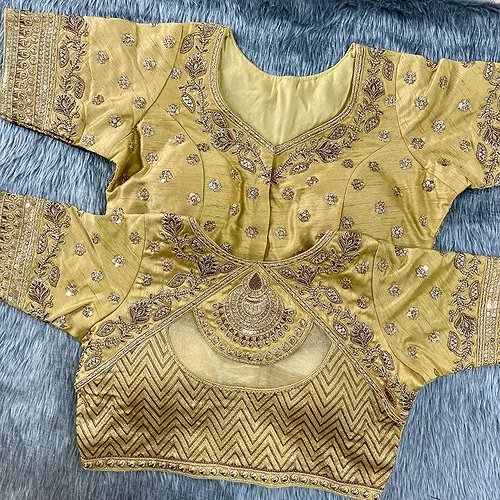 Gold Color Gold Jari & Rainbow Embroidery Wedding Blouse