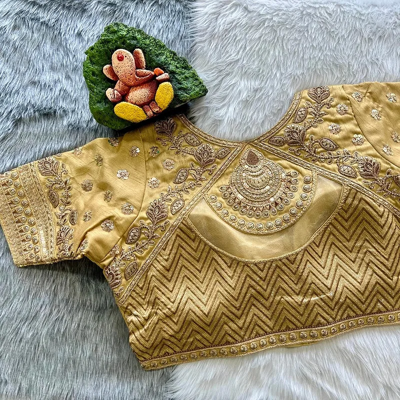 Gold Color Gold Jari & Rainbow Embroidery Wedding Blouse