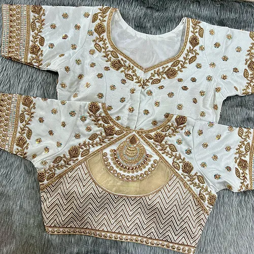 White Color Gold Jari & Rainbow Embroidery Wedding Blouse
