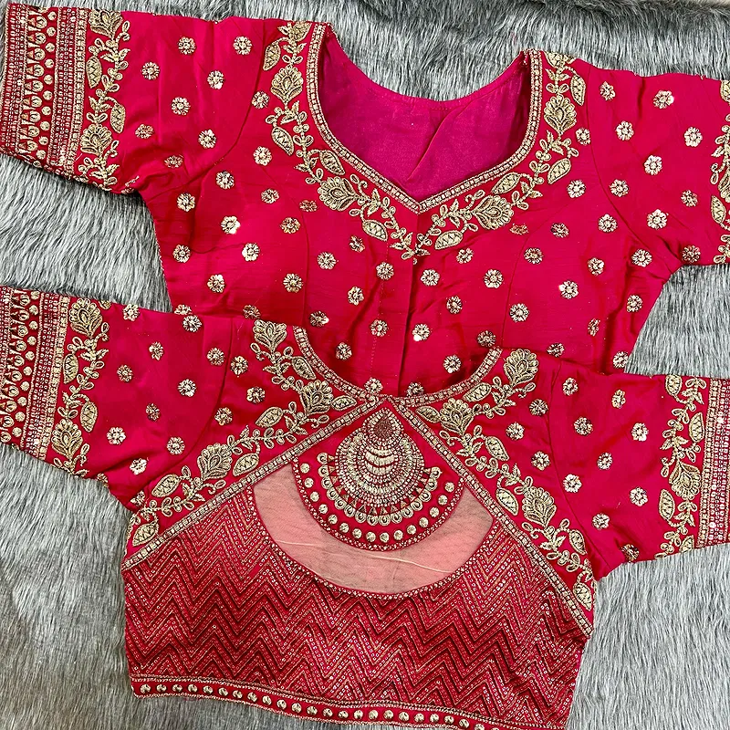 Rani Pink Color Gold Jari & Rainbow Embroidery Wedding Blouse