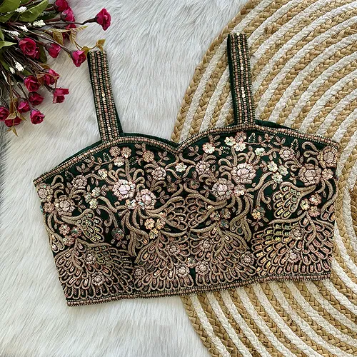 Green Colour Spaghetti Strap Partywear Blouse