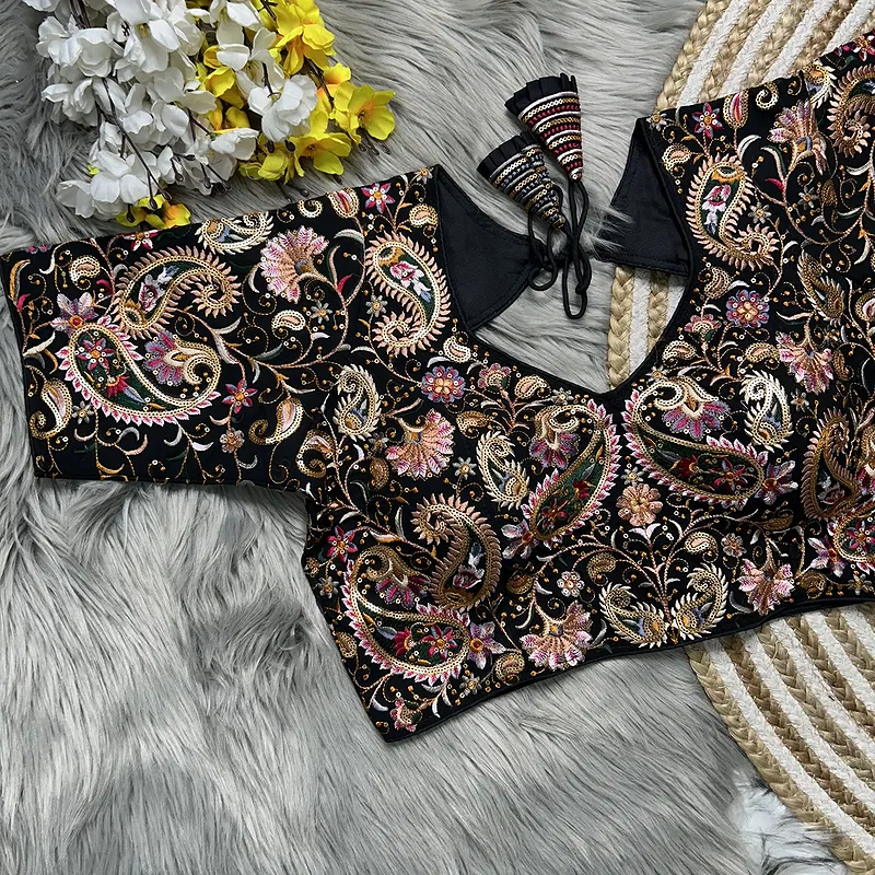 Black Colour Kashmiri Style Georgette Blouse
