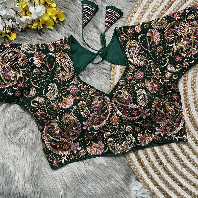 Bottle Green Colour Kashmiri Style Georgette Blouse