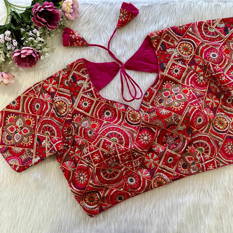 Rani Color Heavy Embroidery Kashmiri Blouse 