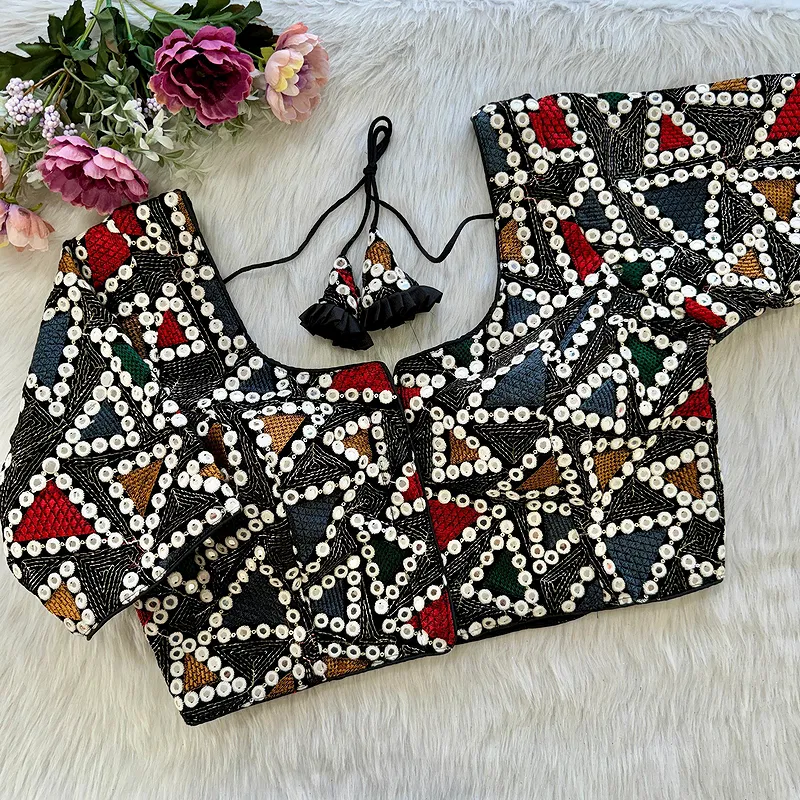 Black Color Lucknowi Velvet Heavy Work Blouse