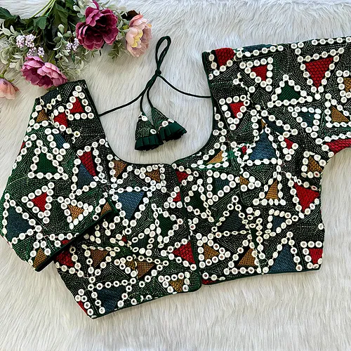 Bottle Green Color Lucknowi Velvet Heavy Work Blouse