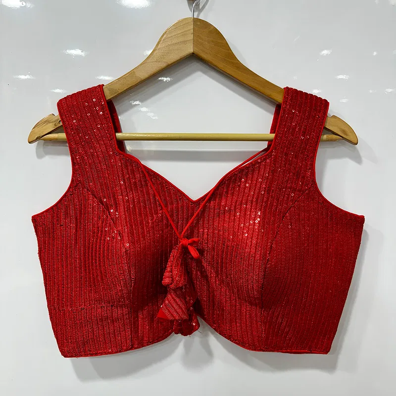 Red Color Sequin Party Blouse with Open Back Design
