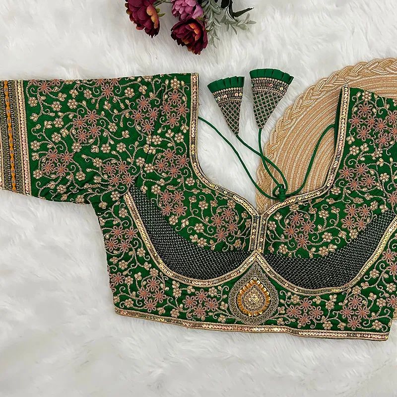 Royal Green Stylish Bridal Blouse 