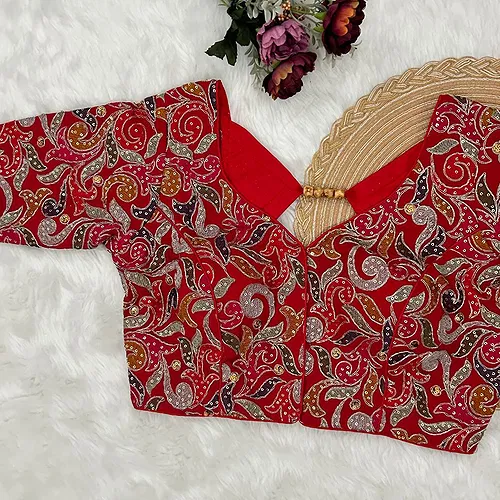 Red Fox Georgette Embroidery & Thread Work Party Wear Blouse