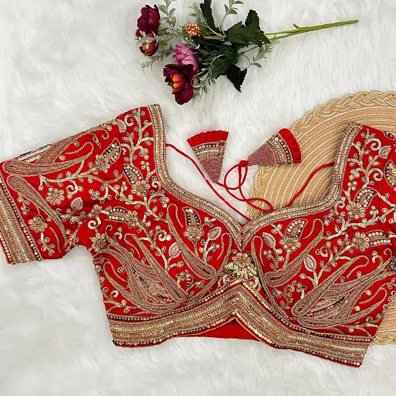 Red Color Heavy Apple-Cut Bridal Blouse