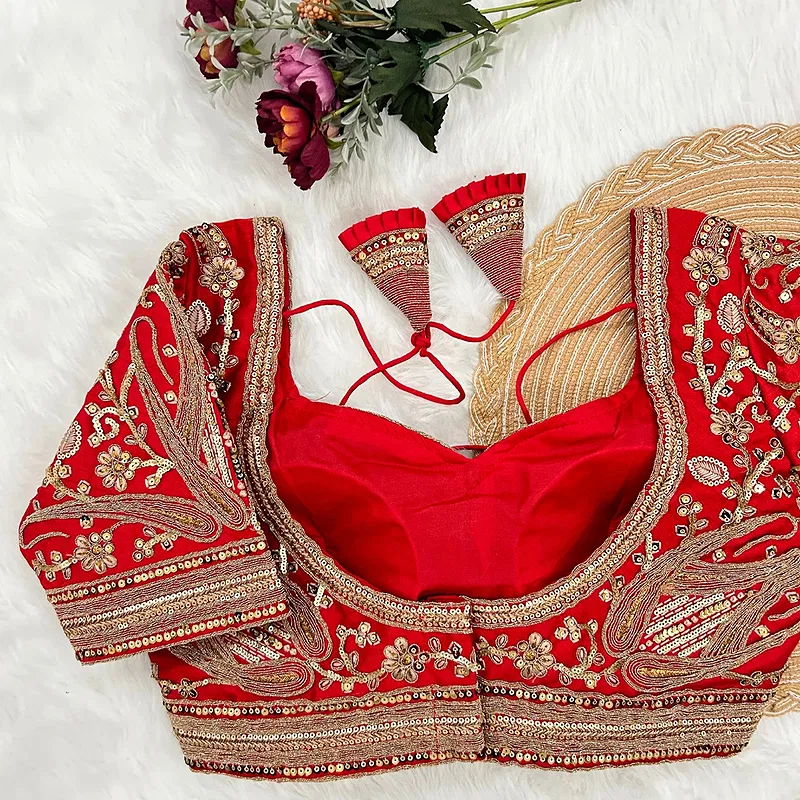 Red Color Heavy Apple-Cut Bridal Blouse
