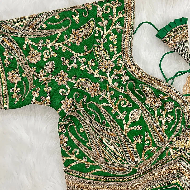 Green Color Heavy Apple-Cut Bridal Blouse