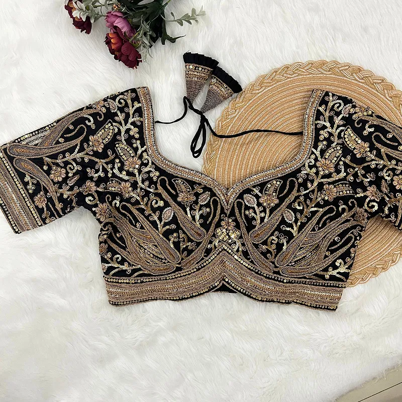 Black Color Heavy Apple-Cut Bridal Blouse