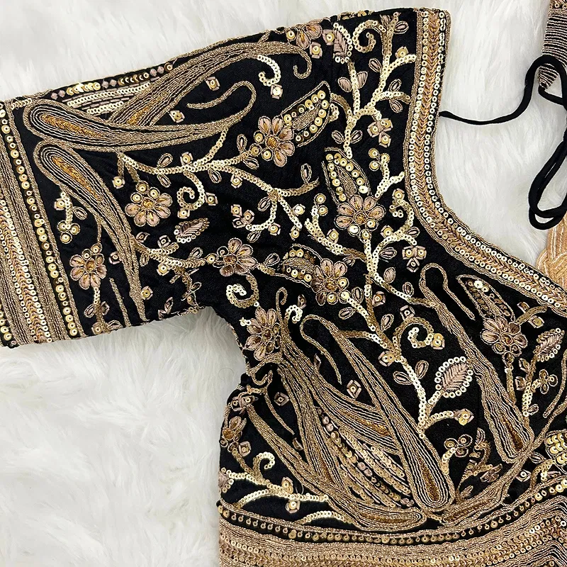 Black Color Heavy Apple-Cut Bridal Blouse