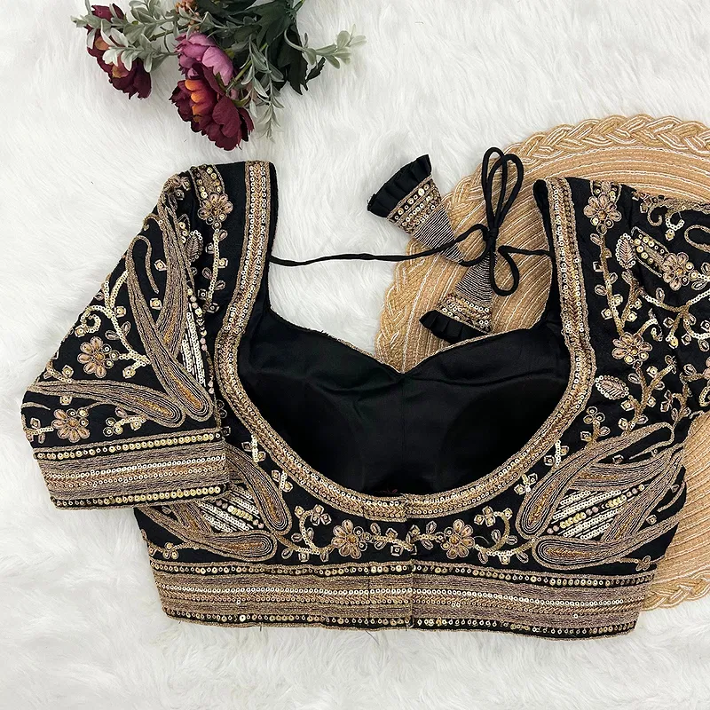 Black Color Heavy Apple-Cut Bridal Blouse