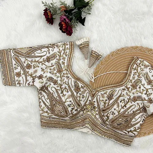 White Color Heavy Apple-Cut Bridal Blouse