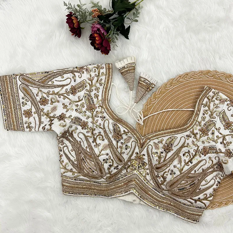 White Color Heavy Apple-Cut Bridal Blouse