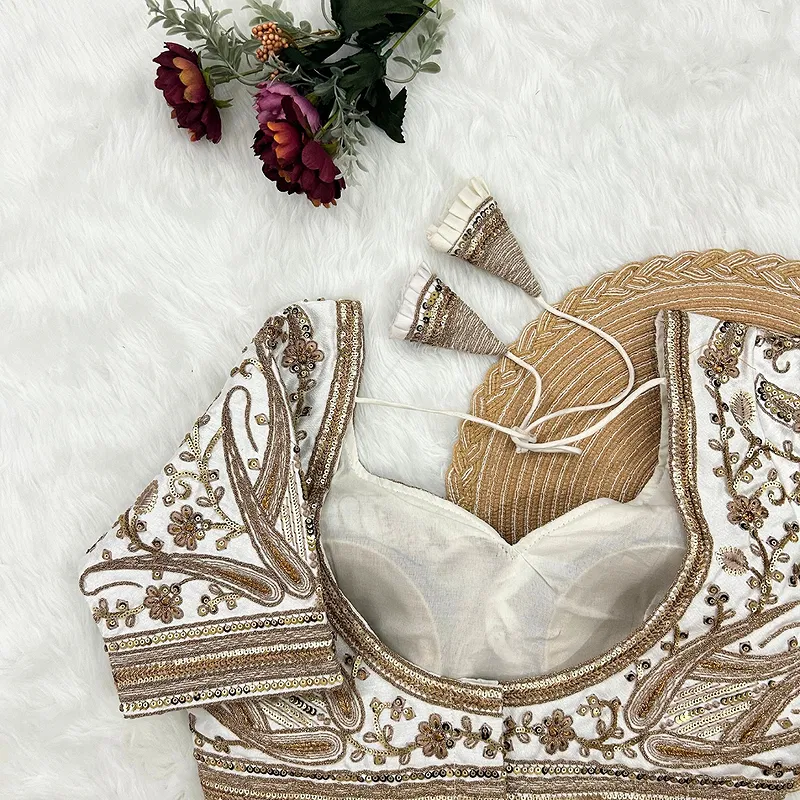 White Color Heavy Apple-Cut Bridal Blouse