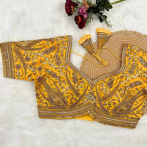 Yellow Color Heavy Apple-Cut Bridal Blouse