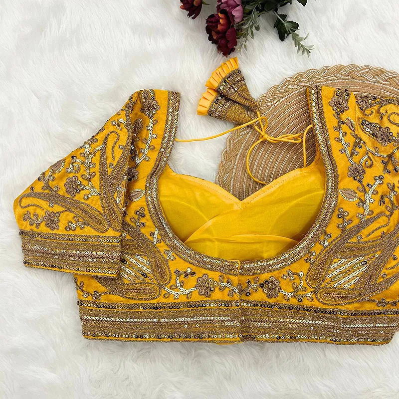 Yellow Color Heavy Apple-Cut Bridal Blouse